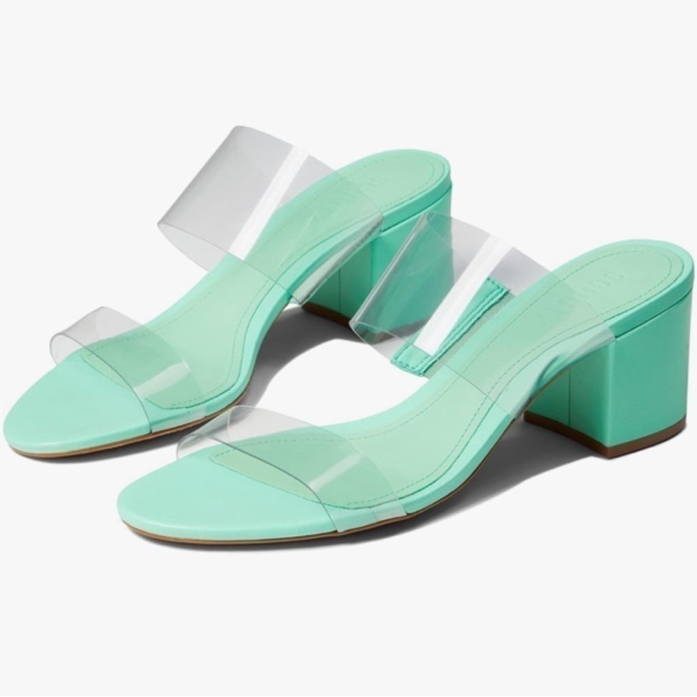 SCHUTZ Victorie Block Heel Sandal Vinyl Transparent/Deep Mint Green 8.5 90’s Y2K